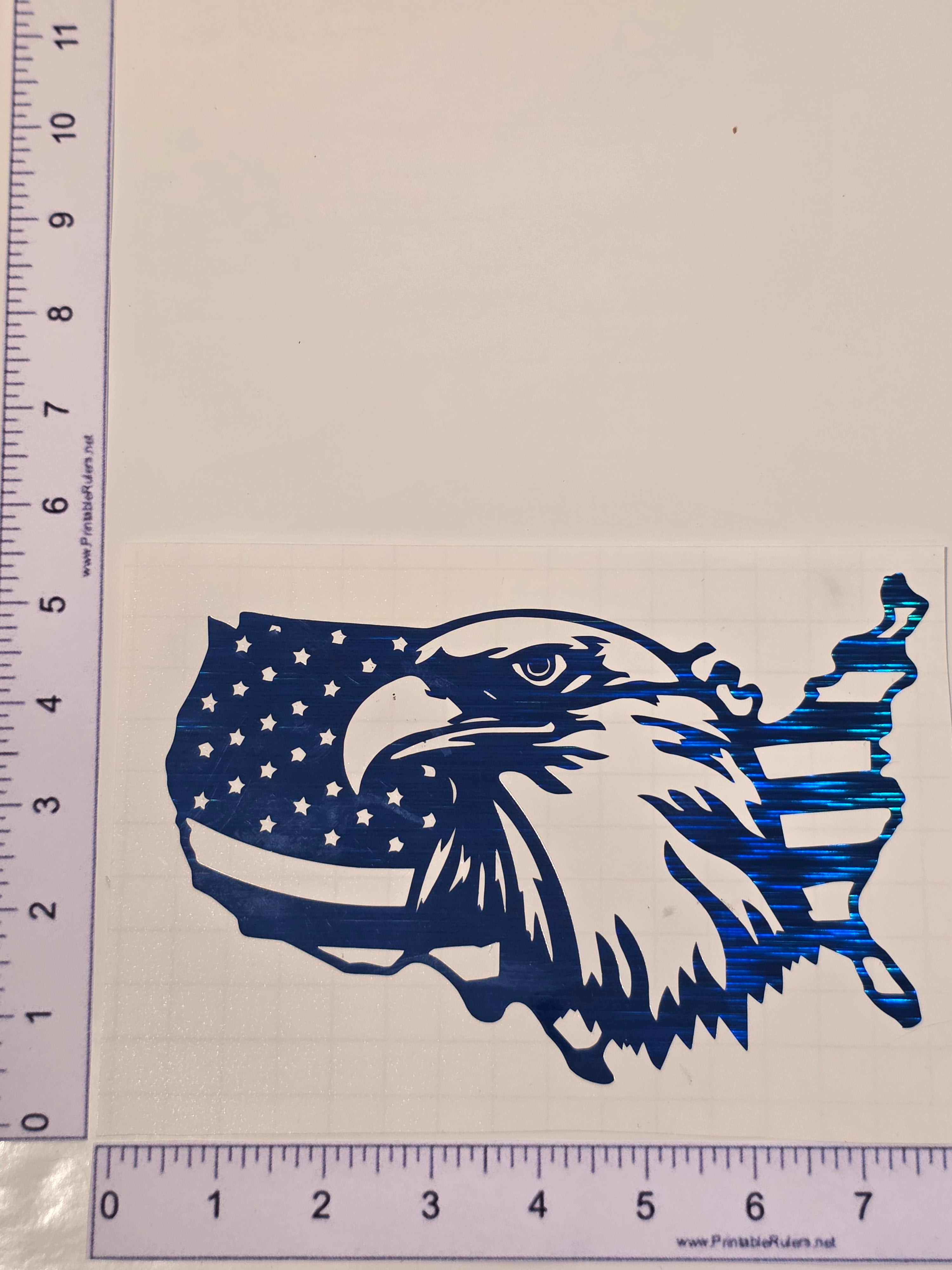 Reflective Blue Decal with an Eagle and Flag