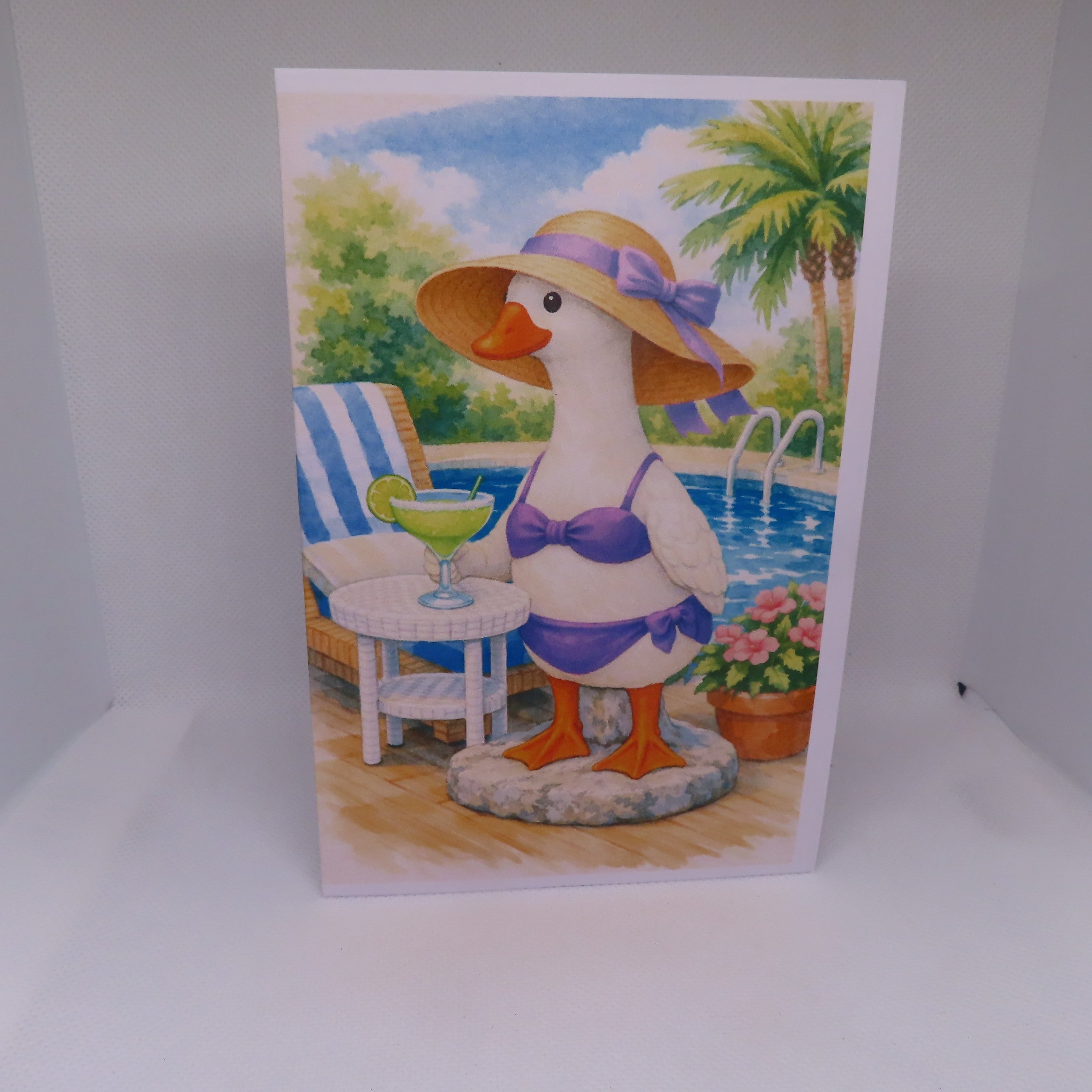 Porch Goose Hanging out by the Pool Greeting Card
