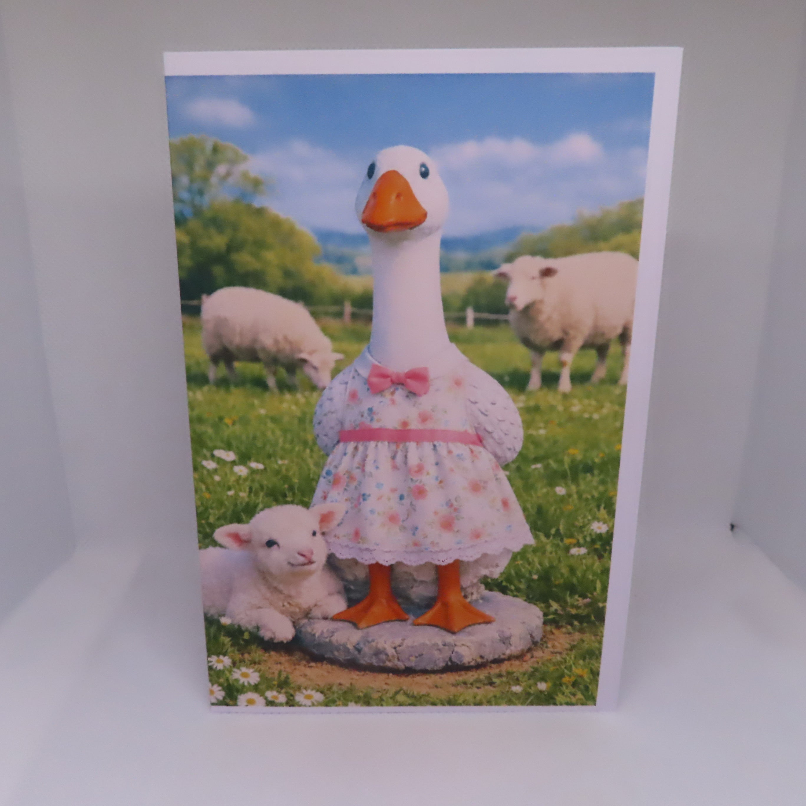 Porch goose with Sheep Greeting Card