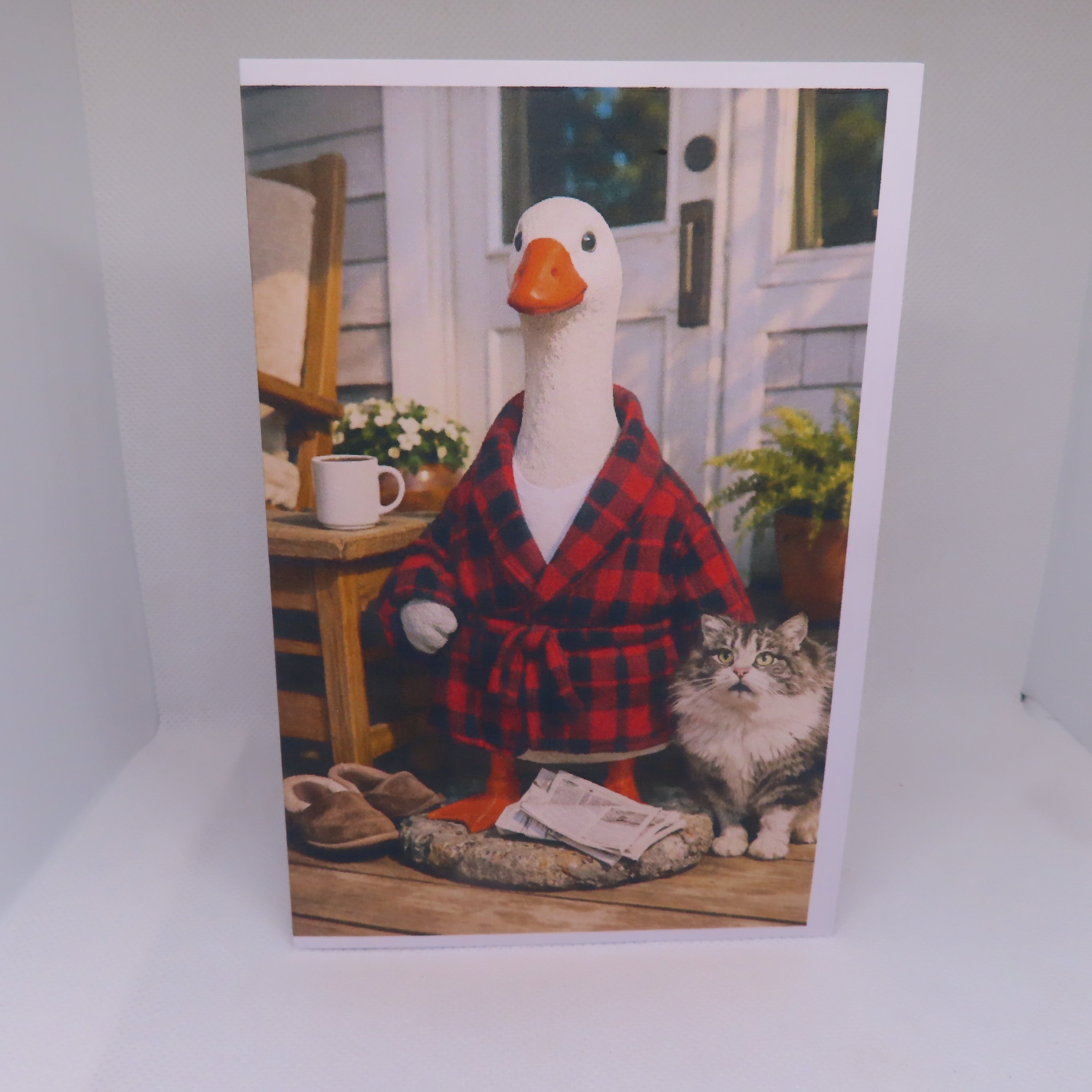 Tired Man Porch Goose Greeting Card