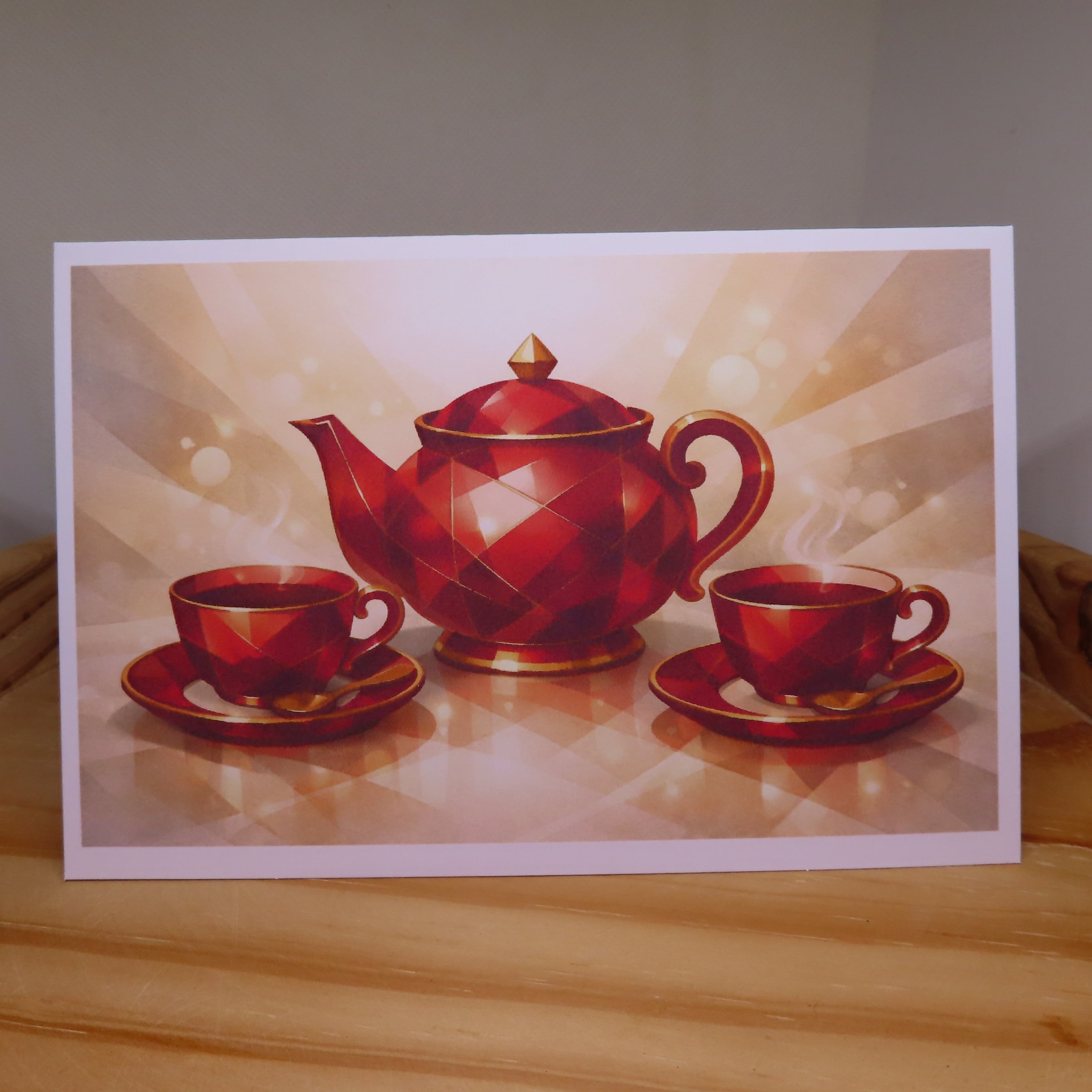 Red and Gold Geometric Teacup Card